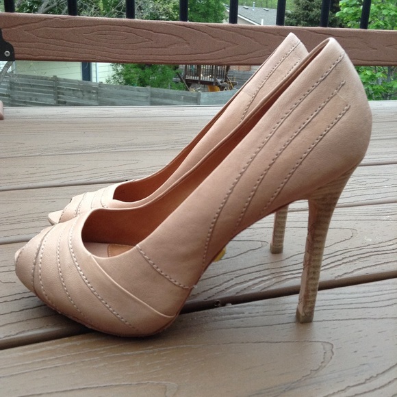 LAMB tan leather peep toe stilettos 7 (J7) - Picture 4 of 6